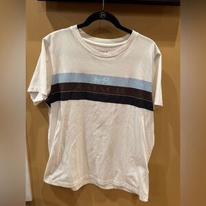 Coach Cream T-Shirt with Blue and Brown Stripes Size XL ( runs small) unisex